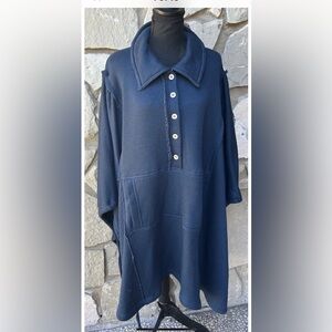 NEW Free People FP Beach Kimono Cape Poncho M/L Deep Teal Blue Oversize Boho